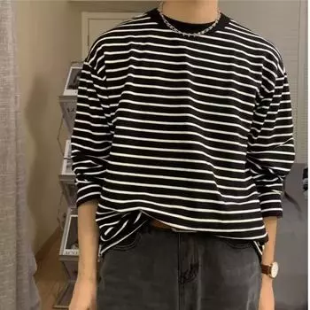 Men s Autumn Striped Long-Sleeve Casual Top - Korean Style Trend XXXL белый