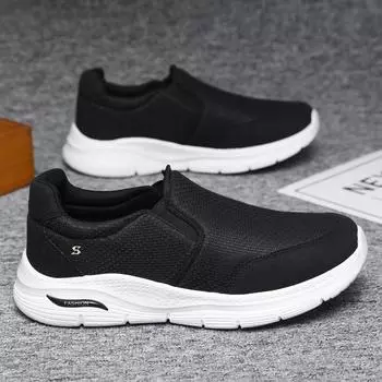 Men s autumn thickened old Beijing cloth shoes are light and breathable, and one-pedal lazy shoes are fashionable and versatile casual shoes. 39 чёрный