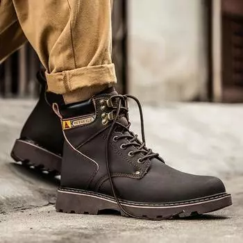Men s Autumn Winter Ankle Snow Yellow Brown Boots With Fur Genuine Leather Casual Shoes High Quality Men Outdoor Work Shoe 2024 38
