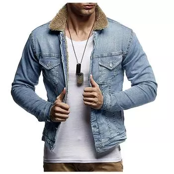 Мужская осенне-зимняя однотонная плюшевая винтажная джинсовая куртка на пуговицах, топы, блузка, пальто синий