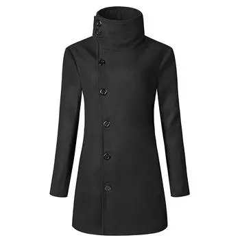 Men s Autumn Winter Casual Medium Length Stand Collar Windbreaker Button Jacket Coat XL чёрный