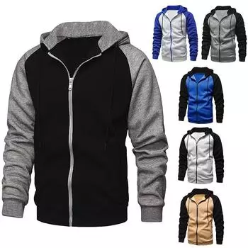 Men s Autumn/Winter Color-Block Raglan Sleeve Casual Jacket S синий