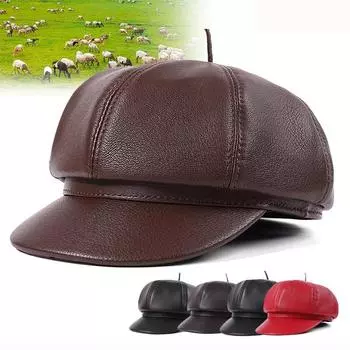 Мужская осенне-зимняя натуральная козья кожа, легкая художественная шапка-берет для пожилых людей, стильная восьмиугольная кепка L