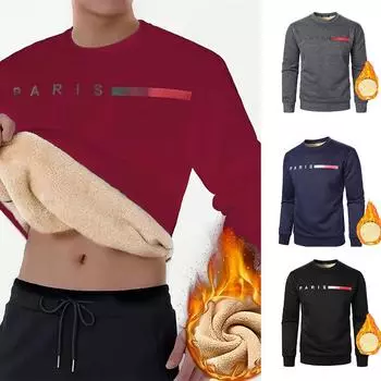 Men s Autumn Winter Round Neck Velvet Wide Top Long Sleeved Thick Warm T Shirt Base Shirt Casual Fashion Pullover Sweatshirt Yasheng S темно-серого