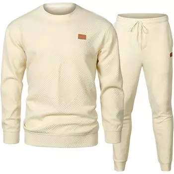 Мужской осенне-зимний однотонный полосатый длинный рукав круглый вырез толстовка брюки костюм S чёрный