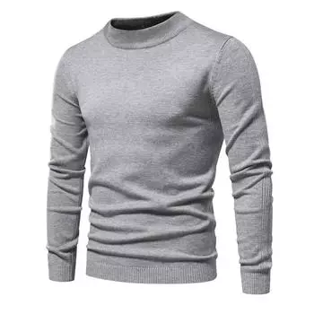 Men s Autumn Winter Thickened Warm Sweater All Match Mock Neck Slim Fit Solid Knitted Pullover S темно-серого