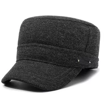Men s Autumn Winter Warm Cap Middle-aged And Elderly Flat Cap Dad s Ear Protection Cap серый