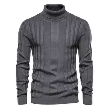 Men s Autumn Winter Warm High Neck Knitted Sweater Casual Solid Color Pullover S красный