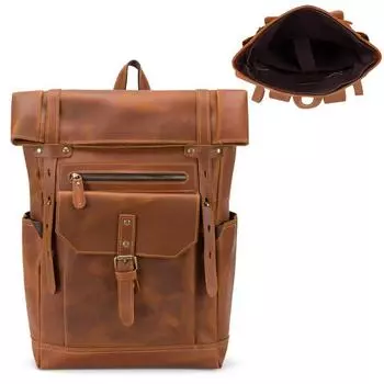 Men s Backpack Large-capacity Retro Folding Men s Shoulder Backpack Genuine Leather Backpack