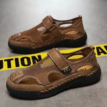 Men s bag head sandals foreign trade large size breathable sandals retro hand-sewn lazy shoes casual fashion Shoes 38 чёрный