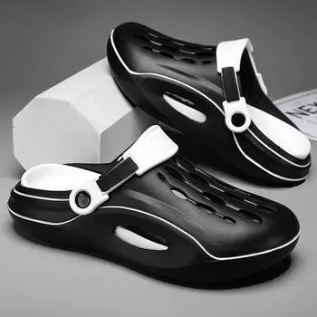 Men s Baotou hole shoes thick sole non-slip and wear-resistant fashion simple leisure outdoor beach 36-37 черный белый