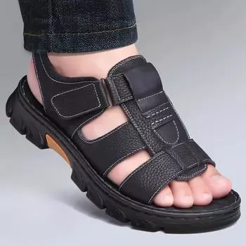Men s Beach Sandals Casual Leather Breathable Beach Sandals Men s Outdoor Soft and Comfortable Summer Shoes Fashion Slippers 38 чёрный