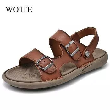 Men s Beach Sandals Casual Leather Breathable Beach Sandals Men s Outdoor Footwear Comfortable Summer Shoes Fashion Slippers 38 чёрный