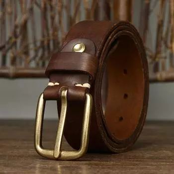 Мужской ремень из цельной коровьей кожи с пряжкой ручной работы в стиле ретро из латуни для молодых модных молодежных повседневных джинсов 100cm