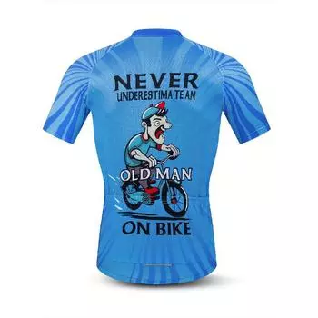 Men S Blue Cycling Jersey with Never Underestimate an Old Man on a Bike Graphic - Short Sleeve, Zip-Up, Quick-Dry, Sun-Protective Outdoor Sportswe S
