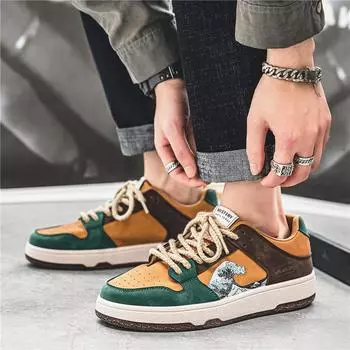 Men s board shoes new breathable PU flat shoes trend national style printing versatile casual sports shoes 39 красный