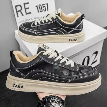 Men s board shoes new fashion casual shoes camouflage popular sports shoes leather splicing trendy shoes versatile little white shoes men 39 чёрный