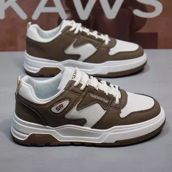 Men s board shoes new fashion casual student sports shoes leather trend versatile board shoes giant panda color scheme trendy shoes 39 бежевый