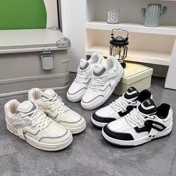 Men s board shoes new fashion sports shoes trend versatile explosion bread shoes leather casual shoes white shoes board shoes 39 бежевый