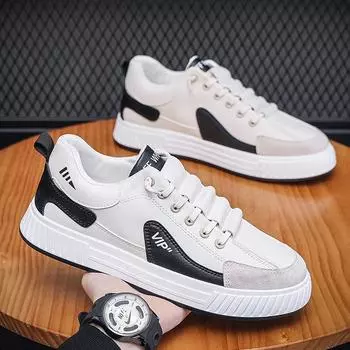 Men s board shoes new leather color matching fashion casual shoes comfortable wear-resistant trend sports shoes men lazy one pedal 39