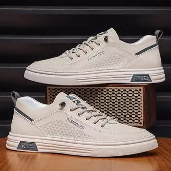 Men s board shoes spring new breathable little white shoes one-pedal versatile student running shoes soft-soled flat-soled sports shoes 39