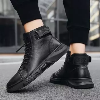 Men s Boots 2024 Autumn Large 48 Soft Bottom Elastic Band Comfort Anti Slip Waterproof Windproof Platform British Fashion Boots 39 чёрный