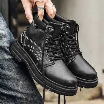 Мужские ботинки 2024 года, зимние британские черные ботинки, увеличивающие рост, износостойкие, со шнуровкой, толстая подошва, нескользящая, удобная походная обувь 39 белый