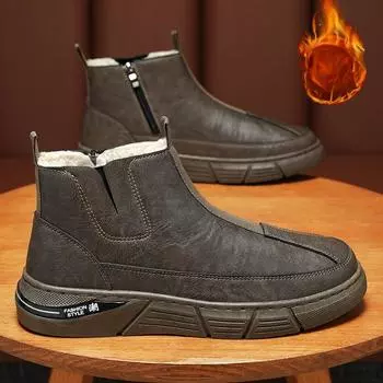 Men s Boots 2024 Winter Plush Warm Comfortable Men Shoes Waterproof Sports Platform Anti Slip Snow Boots Anti Cold Outdoor Boots 39 серый