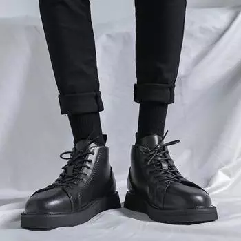 Мужские ботинки 45 46 Мужские ботинки Martin на толстой подошве, британские короткие кожаные ботинки с плоским дном D13-R 38 чёрный