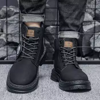 Men s Boots Autumn High Top Brown Shoes Korean Version Large Size 39-48 Lace Up Plush Comfortable Anti Slip Snow Boots Trainer 39 серый