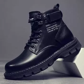 Men s Boots Autumn/winter 2025 Men s Boots Korean Version High Top Casual Lace Up Round Toe Comfort Artificial Leather Shoes 39