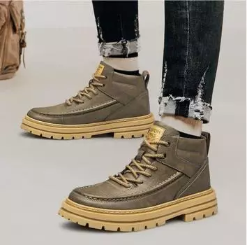 Men s Boots Genuine Leather Shoes High Quality Lace Up Motorcycle Boots Men Casual Shoes 37 чёрный