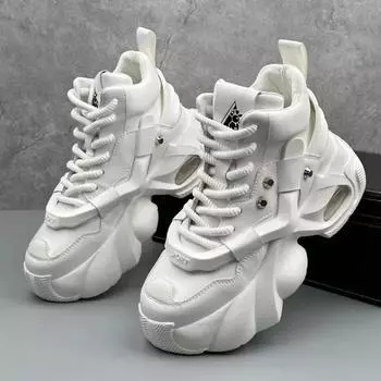 Men s Boots High Top Trend Wear-resistant Synthetic Leather Boots Casual Lace Up Height Increasing Fashion Boots for Men 2025New 39 чёрный