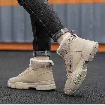 Men s Boots Winter High Top Man Shoes Waterproof Lace Up Plush Comfortable Anti Slip Cold Proof Warm Cotton Shoe Male Snow Boots 39 чёрный