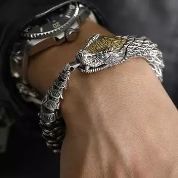 Men s Bracelet High-end Design Personality Snake Hip-hop Domineering 18CM серебряный