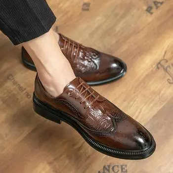 Men s British shoes large size new men s shoes Brock retro flower trend lace-up pointed business dress leather shoes men 38 чёрный