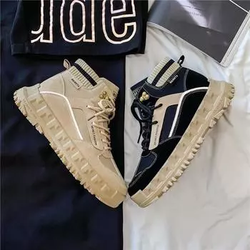 Men s British Style Thick Sole Durable Outdoor Running and Mountaineering Sports Shoes Classic Fashion Breathable Casual Shoes 39 чёрный