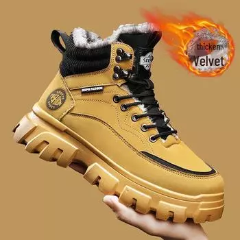 Men s British-Style Winter High-Top Snow Boots: Velvet-Lined, Thick-Sole, Lace-Up Martin Boots 40