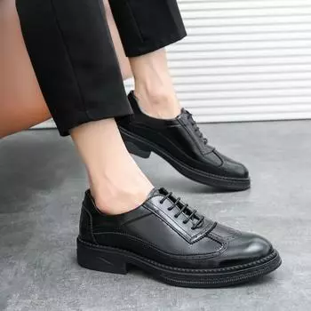 Men s Brock Lace-Up Business Dress Casual Leather Shoes Fashion Large Size Retro Leather Shoes 38