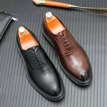 Men s Brock Leather Shoes Fashion Platform Business Dress Leather Shoes Lace Up Retro Large Size Casual Leather Shoes Trend 38