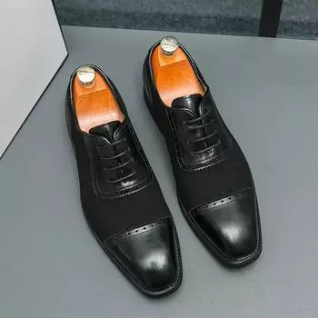 Men s Brogue Business Career Shoes Luxury Suede Leather Elegant Gentleman Shoes British Style Wedding Black Dance Shoes 2024 38 чёрный