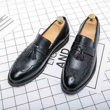 Men s brogue leather shoes spring and autumn new breathable beanie shoes men s British style loafers 37