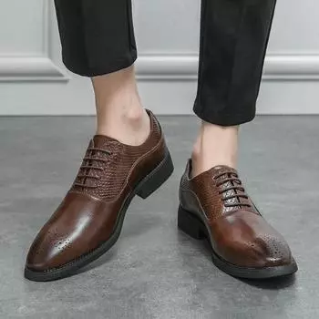 Men’s Brogues Derbys Formal Business Leather Shoes Men Retro Tuxedo Wedding Classic Dress Shoes Over Sized EU: 38 чёрный