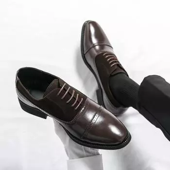 Men’s Brogues Derbys Formal Business Leather Shoes Men Retro Style Tuxedo Wedding Classic Dress Shoes Plus Size EU: 38 чёрный