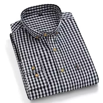 Men s Business Casual Long-sleeved Shirt Korean Youth Printed Non-iron Cotton Shirt XXXXXL чёрный