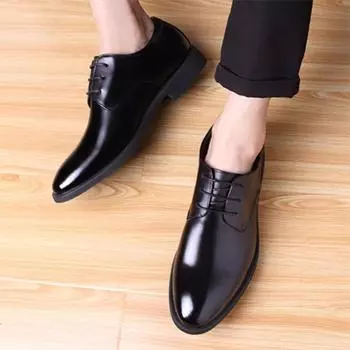 Men s Business Dress Leather Shoes 2024 Spring Autumn New Style Casual Luxury British Trend Anti Slip Simple Daily Leather Shoes 38 чёрный