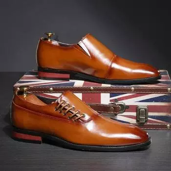 Men s Business Dress Leather Shoes British Pointed Derby Shoes Fashion Casual Lace Up Breathable Luxury Wedding Shoes for Men 37 чёрный