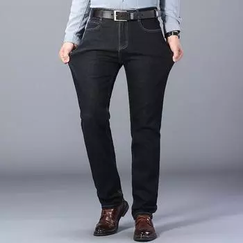 Men s Business Jeans Men Loose Straight Spring and Autumn Models Casual Trousers Middle-aged Men s Father Installed Long Trousers 28 чёрный