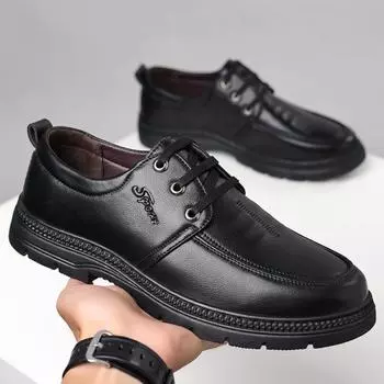 Men s business leather shoes Four seasons fashionable middle-aged dad shoes trendy retro men s lace-up casual leather shoes 38