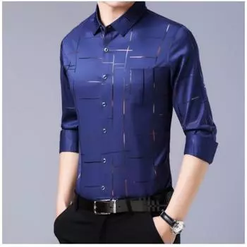 Men s Business Office Stand-up Collar Shirt Striped Shirt Casual Shirt 4XL